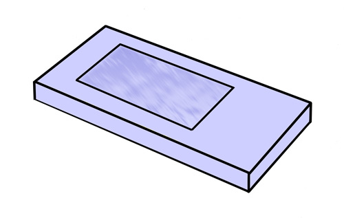 étui tablette avec fenêtre découpée sur une face et film transparent
